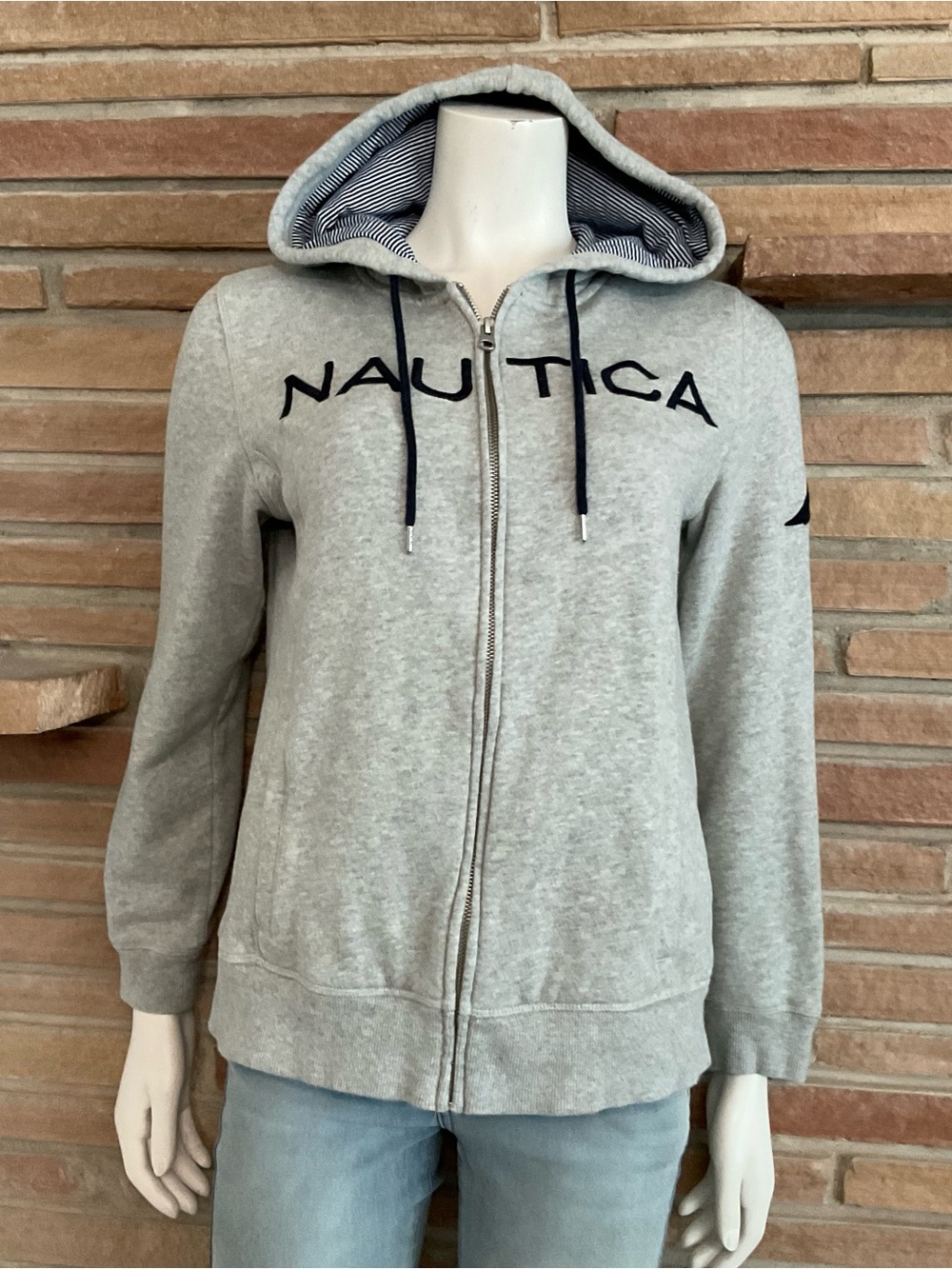 Nautica Fleece Hoodie Full Zipper Gray Large